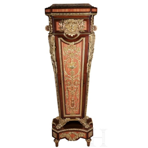 A French gilt-bronze mounted pedestal (&bdquo;gaine") in Louis XVI-style, after a model by Jean-Henri Riesener, 20th century