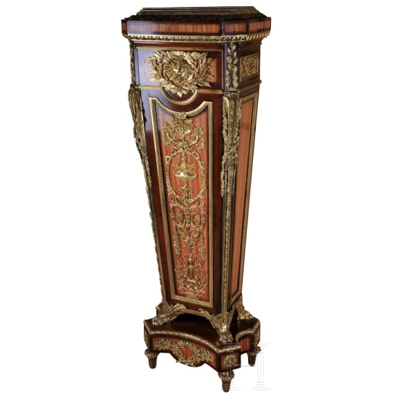 A French gilt-bronze mounted pedestal (&bdquo;gaine") in Louis XVI-style, after a model by Jean-Henri Riesener, 20th century