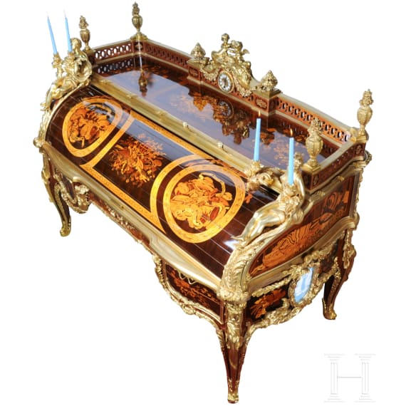 A magnificent French Louis XV-style cylinder bureau, modelled on the Bureau du Roi by Jean-Fran&ccedil;ois Oeben and Jean-Henri Riesener, circa 1900