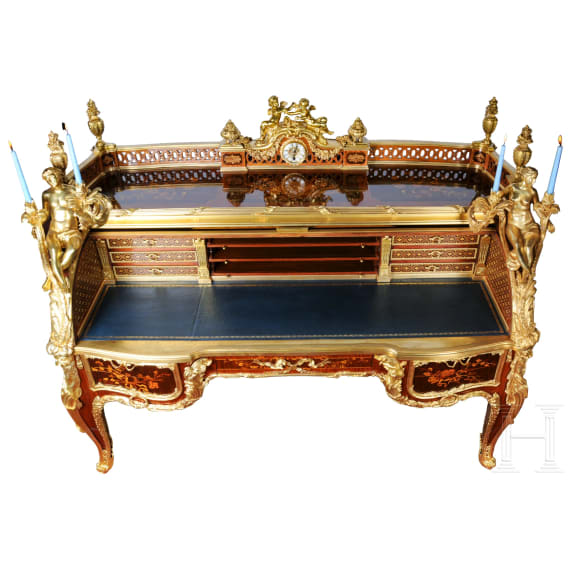A magnificent French Louis XV-style cylinder bureau, modelled on the Bureau du Roi by Jean-Fran&ccedil;ois Oeben and Jean-Henri Riesener, circa 1900