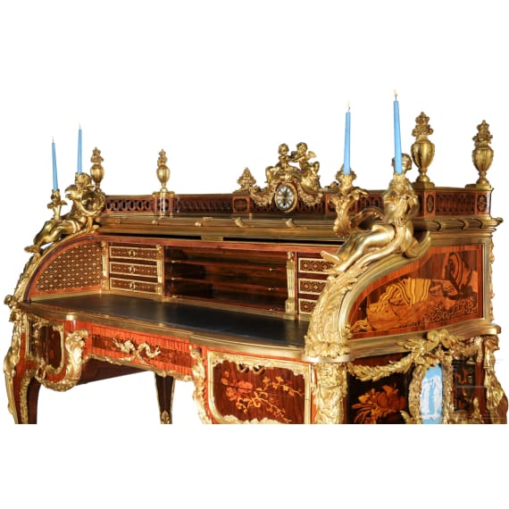 A magnificent French Louis XV-style cylinder bureau, modelled on the Bureau du Roi by Jean-Fran&ccedil;ois Oeben and Jean-Henri Riesener, circa 1900