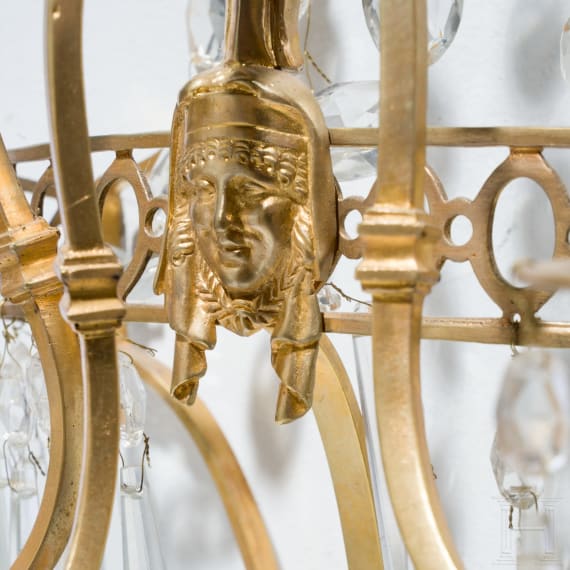 A gilt bronze three-arm wall sconce, attributed to Berlin, Bronzefactory Christian Gottlob Werner & Gottfried Mieth, Berlin, circa 1800