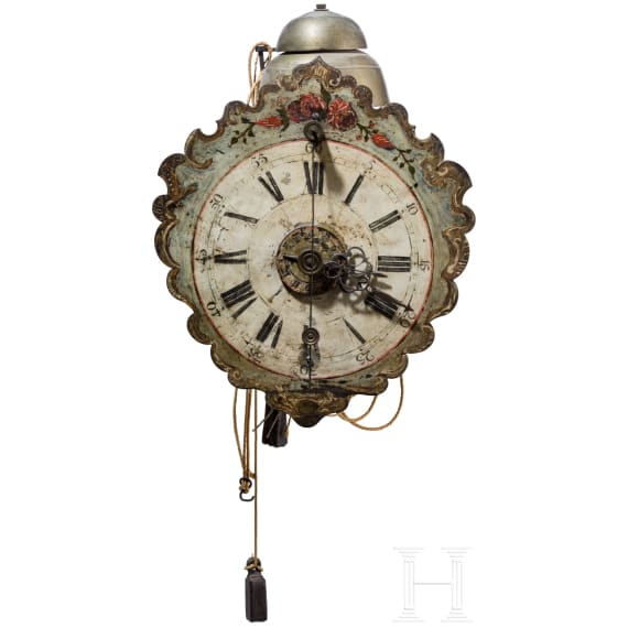 A south german iron wall hanger clock, mid 18th century
