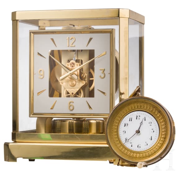 Atmos clock, Jaeger-LeCoultre and round wall clock with enamel dial, 20th century /19th centur (wall clock)