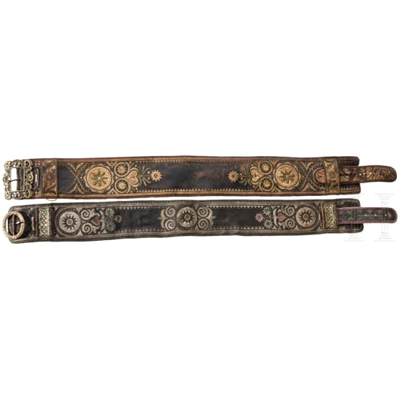 Two men's belts with stitching, Steyr (?), circa 1820