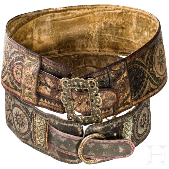 Two men's belts with stitching, Steyr (?), circa 1820