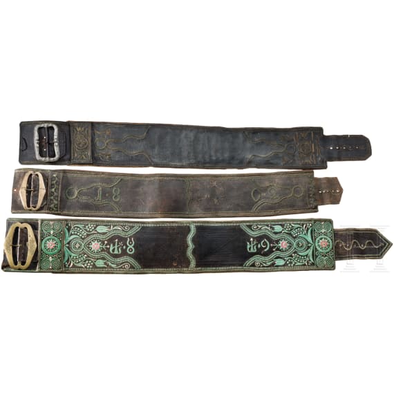Three men's belts with green stitching, Lower Bavaria (?), circa 1810