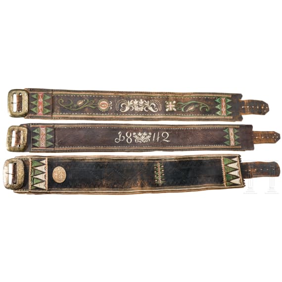 Three men's belts, Puster Valley area (I), first half of the 19th century.