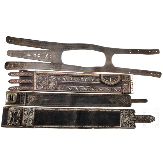 Three men's belts and a pair of suspenders, South Tyrol, 19th/20th century.