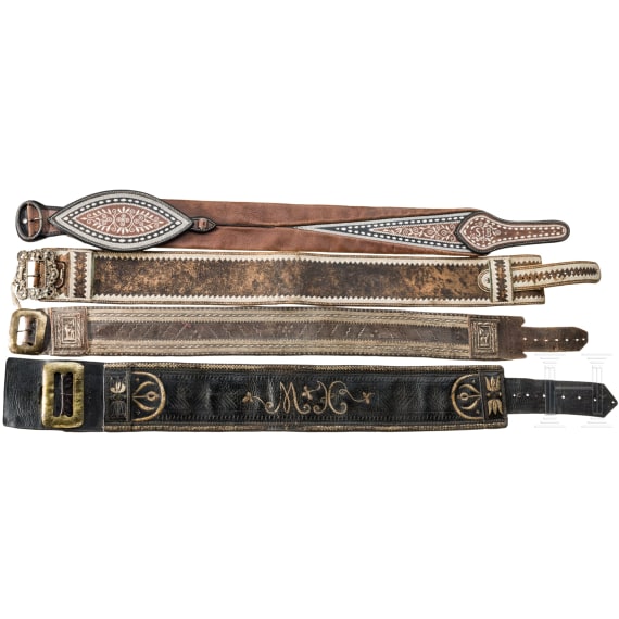Four stitched belts, Southern Tyrol, 19th/20th century.