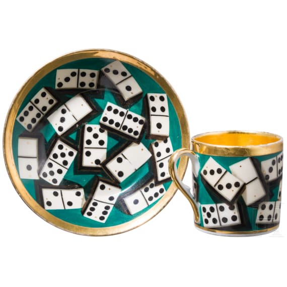 A porcelain cup with saucers with dominoes, Popov factory, dated 1840
