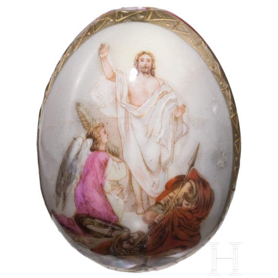 A small porcelain Easter egg showing the Resurrection of Christ, late 19th century