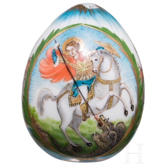 A porcelain easter egg showing the Resurrection of Christ, Russia, 20th century
