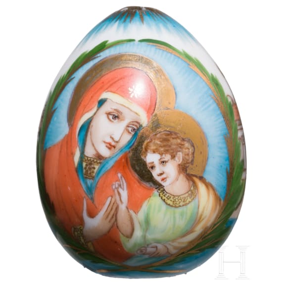 A porcelain easter egg showing the Resurrection of Christ, Russia, 20th century