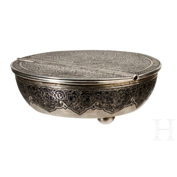 Silber- und Niello-Kaviarschale, Russland, Moskau, Iwan Iwanowitsch Owtschinnikow, 1875