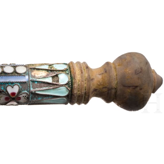 Cloisonn&eacute;-Email-Servierbesteck und Salieren, Russland, Moskau, Gustav Klingert, 1908-1917 / Sowjetunion, nach 1958 (L&ouml;ffelchen)