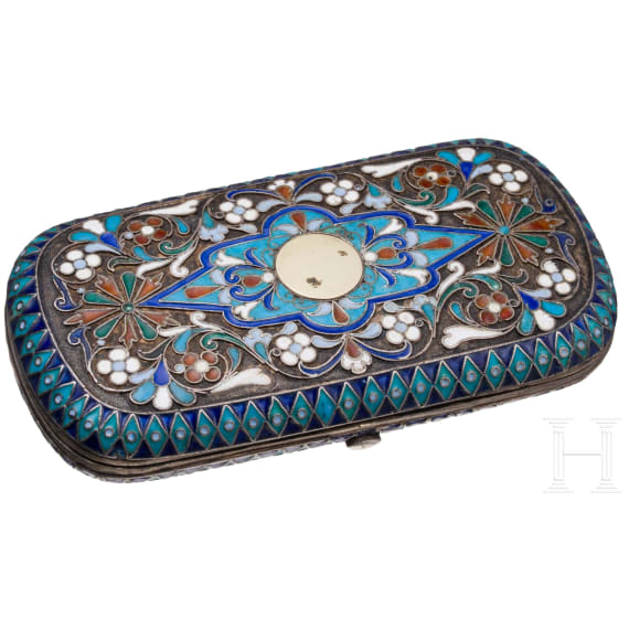 Cloisonn&eacute;-Email-Zigarettenetui, Russland, Moskau, Iwan Saltykow, um 1890