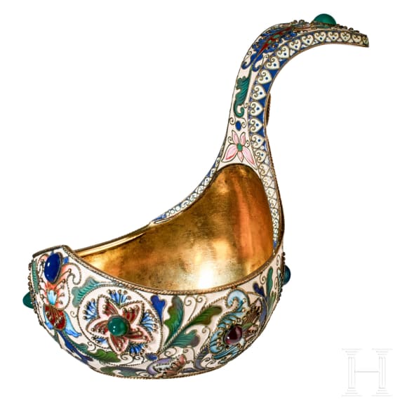 Gro&szlig;er Cloisonn&eacute;-Email-Kowsch, Russland, Moskau, Feodor R&uuml;ckert, 1899-1903