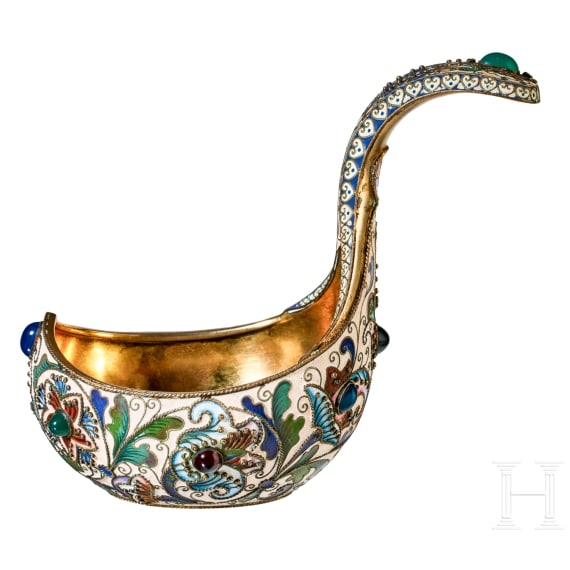 Gro&szlig;er Cloisonn&eacute;-Email-Kowsch, Russland, Moskau, Feodor R&uuml;ckert, 1899-1903