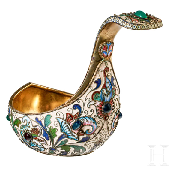 Gro&szlig;er Cloisonn&eacute;-Email-Kowsch, Russland, Moskau, Feodor R&uuml;ckert, 1899-1903