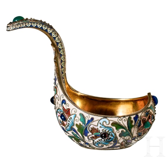 Gro&szlig;er Cloisonn&eacute;-Email-Kowsch, Russland, Moskau, Feodor R&uuml;ckert, 1899-1903