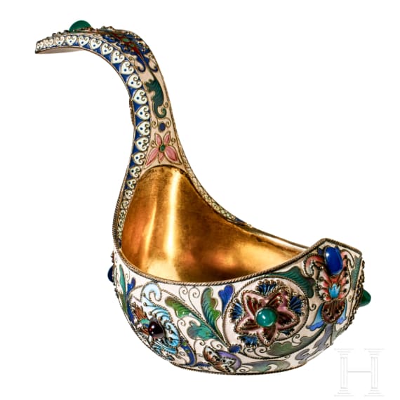 Gro&szlig;er Cloisonn&eacute;-Email-Kowsch, Russland, Moskau, Feodor R&uuml;ckert, 1899-1903