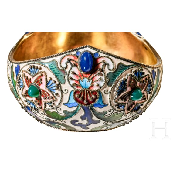 Gro&szlig;er Cloisonn&eacute;-Email-Kowsch, Russland, Moskau, Feodor R&uuml;ckert, 1899-1903
