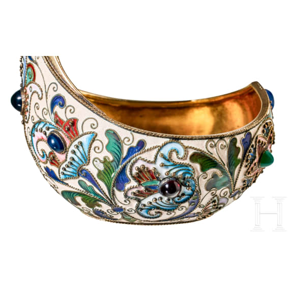Gro&szlig;er Cloisonn&eacute;-Email-Kowsch, Russland, Moskau, Feodor R&uuml;ckert, 1899-1903