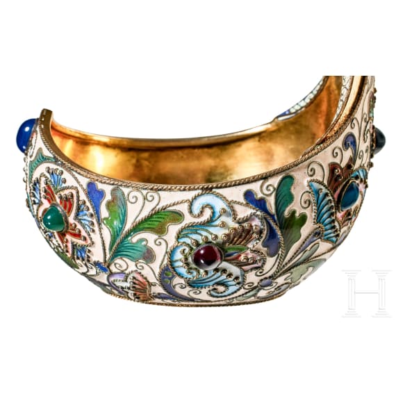 Gro&szlig;er Cloisonn&eacute;-Email-Kowsch, Russland, Moskau, Feodor R&uuml;ckert, 1899-1903
