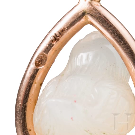 Faberg&eacute;-Goldanh&auml;nger mit Achat-Vogel, Russland, Fedor Afanassiev, 1908-1917