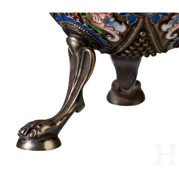 Gro&szlig;es Cloisonn&eacute;-Email-Ei mit Schw&auml;nen, 2. H&auml;lfte des 20. Jhdts.