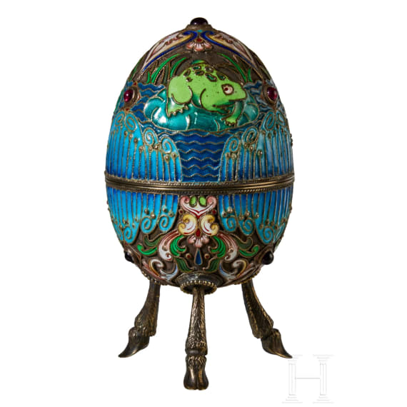 Cloisonn&eacute;-Email-Ei mit Frosch, 2. H&auml;lfte des 20. Jhdts.