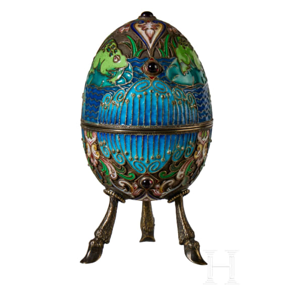 Cloisonn&eacute;-Email-Ei mit Frosch, 2. H&auml;lfte des 20. Jhdts.