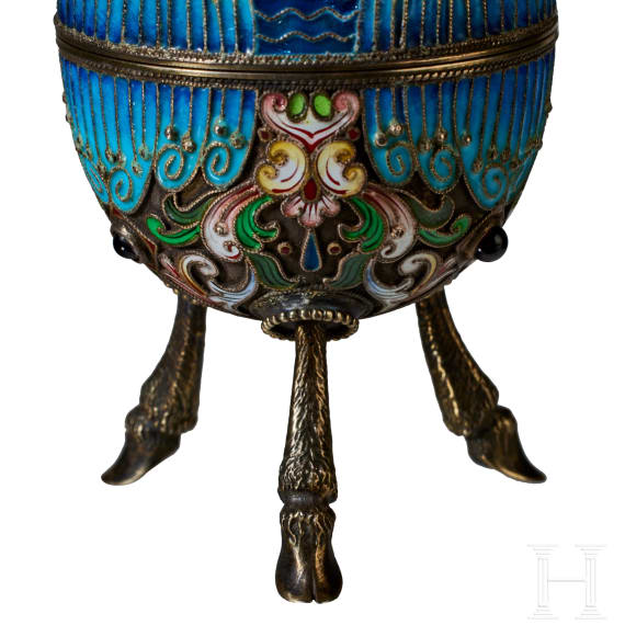 Cloisonn&eacute;-Email-Ei mit Frosch, 2. H&auml;lfte des 20. Jhdts.
