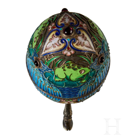 Cloisonn&eacute;-Email-Ei mit Frosch, 2. H&auml;lfte des 20. Jhdts.