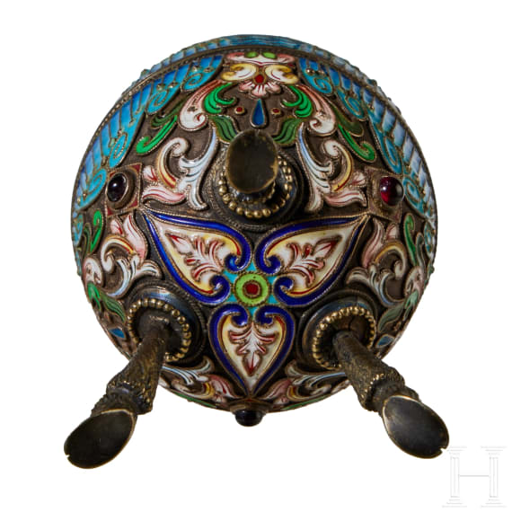 Cloisonn&eacute;-Email-Ei mit Frosch, 2. H&auml;lfte des 20. Jhdts.