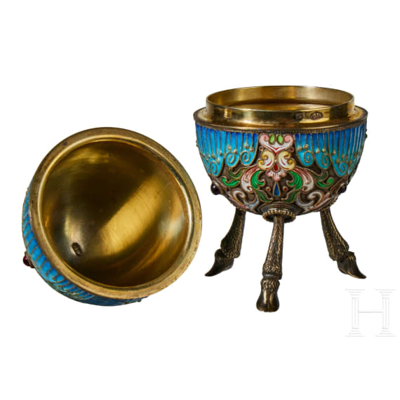 Cloisonn&eacute;-Email-Ei mit Frosch, 2. H&auml;lfte des 20. Jhdts.