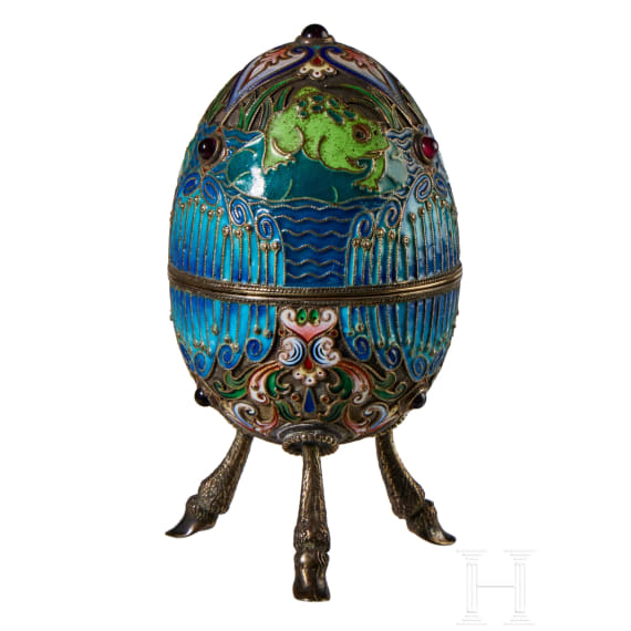 Cloisonn&eacute;- Email-Ei mit Frosch, 2. H&auml;lfte des 20. Jhdts.