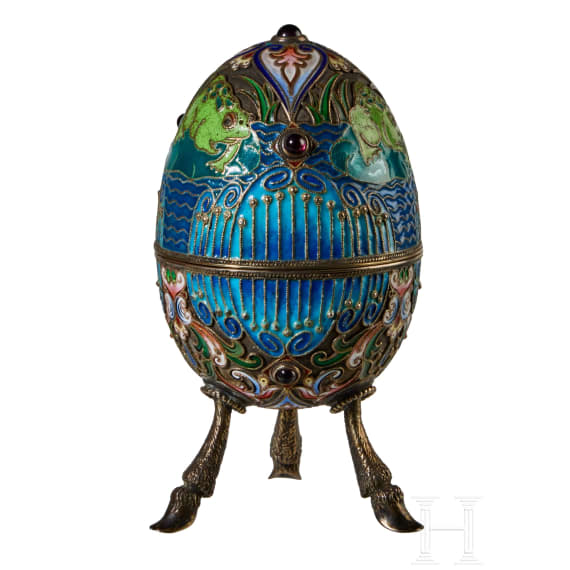 Cloisonn&eacute;- Email-Ei mit Frosch, 2. H&auml;lfte des 20. Jhdts.