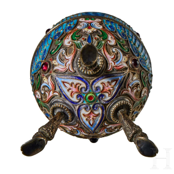 Cloisonn&eacute;- Email-Ei mit Frosch, 2. H&auml;lfte des 20. Jhdts.