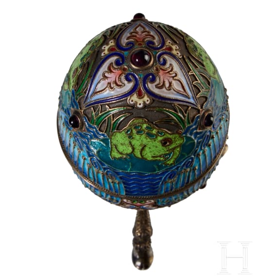 Cloisonn&eacute;- Email-Ei mit Frosch, 2. H&auml;lfte des 20. Jhdts.