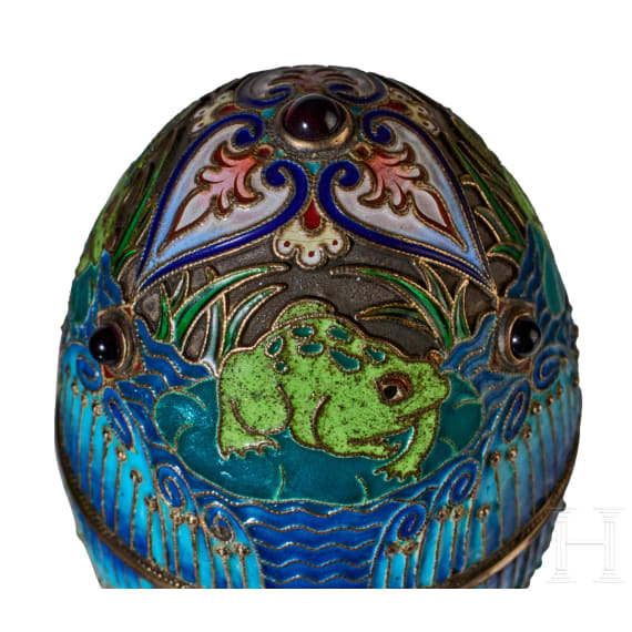 Cloisonn&eacute;- Email-Ei mit Frosch, 2. H&auml;lfte des 20. Jhdts.