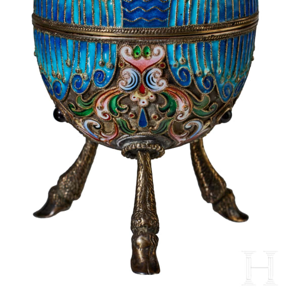 Cloisonn&eacute;- Email-Ei mit Frosch, 2. H&auml;lfte des 20. Jhdts.