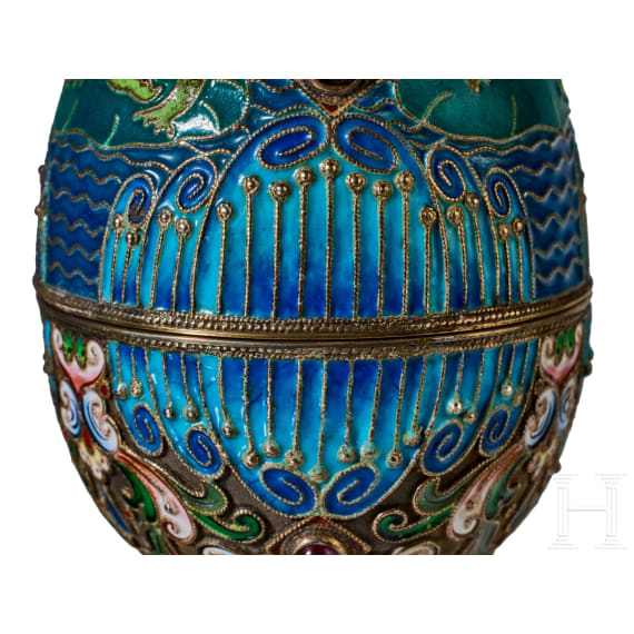 Cloisonn&eacute;- Email-Ei mit Frosch, 2. H&auml;lfte des 20. Jhdts.