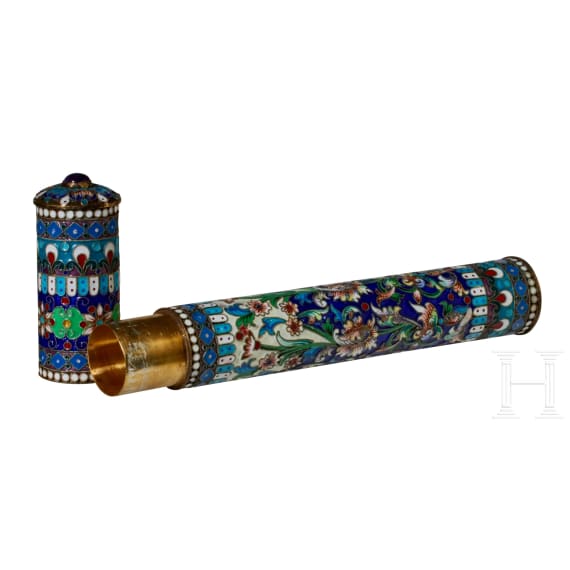 Cloisonn&eacute;-Email-Zigarrenetui, 2. H&auml;lfte des 20. Jhdts.