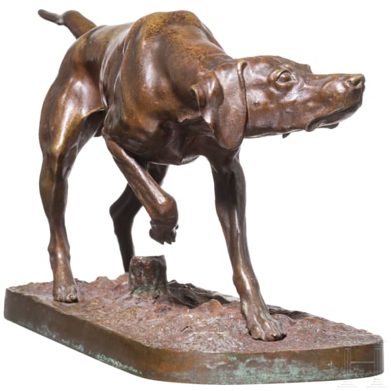 Bronzefigur eines russischen Jagdhundes &bdquo;Legavaya&ldquo; vom Bildhauer Gratschew, Gie&szlig;erei Werfel, Russland, St. Petersburg, zwischen 1870-1890