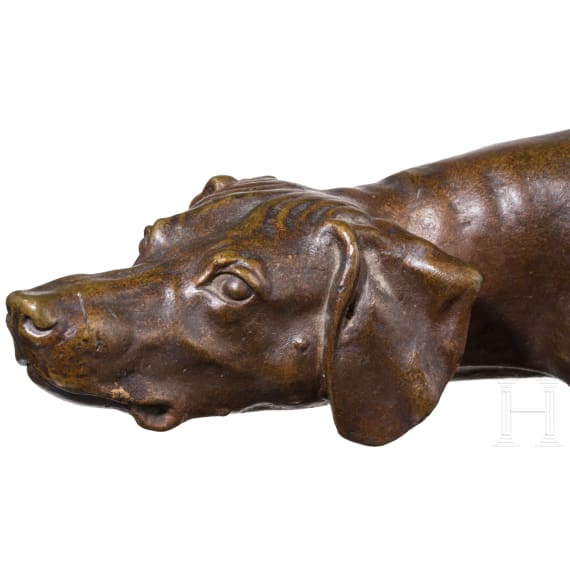 Bronzefigur eines russischen Jagdhundes &bdquo;Legavaya&ldquo; vom Bildhauer Gratschew, Gie&szlig;erei Werfel, Russland, St. Petersburg, zwischen 1870-1890
