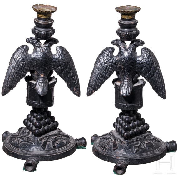 Ein paar seltene Kerzenleuchter in Form von russischem Doppeladler, wohl Russland Mitte 19 Jhdt.