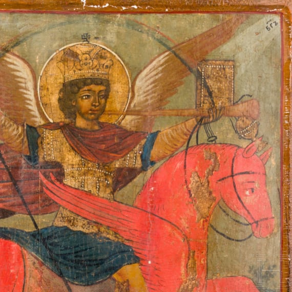 A large icon showing St. Michael Horseman of the Apocalypse, Russia, early 18th century