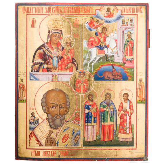 A large four-partite icon with Christ the blessed silence, Russia, Vetka, late 19th century